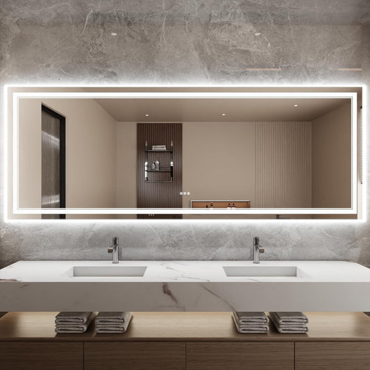 Bathroom Mirror with Lights 36"X96" with Front Light and Backlit, Tempered Glass, Wall Mount Horizontal/Vertical, Stepless Dimmable, 3 Colors, Anti Fog, Bathroom Memory LED Mirror