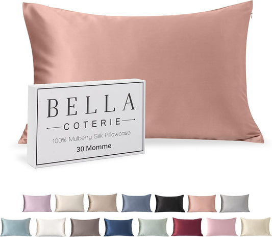 Bella Coterie Luxury Silk Pillowcase for Hair and Skin | 30 Momme | 100% Pure 6A Mulberry Silk | Super Soft | Perfectly Plush [Queen, Dusty Rose]