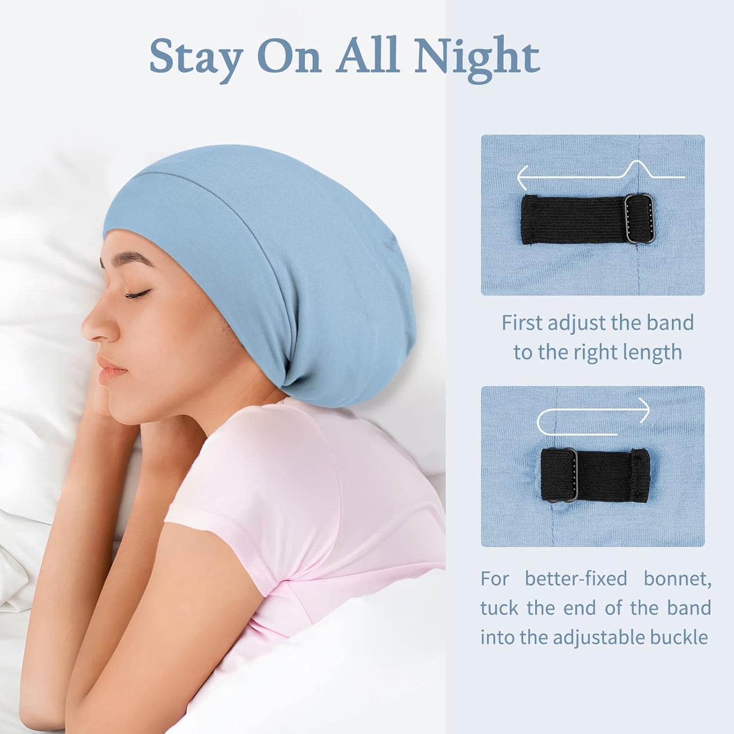 OLESILK Silk Bonnet for Curly and Frizzy Hair, Sleep Cap for Sleeping, Unisex Hair Wrap, Medium, Light Blue