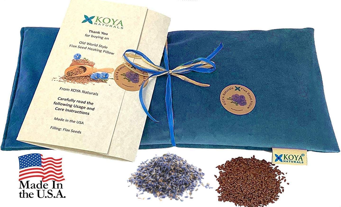 KOYA Naturals Soft Velvet Flax Seed Pillow with Lavender- Microwave Heating Pad – Microwavable Moist Heat Pack – for Neck, Muscle, Joint, Stomach Pain, Menstrual Cramps (Turquoise)