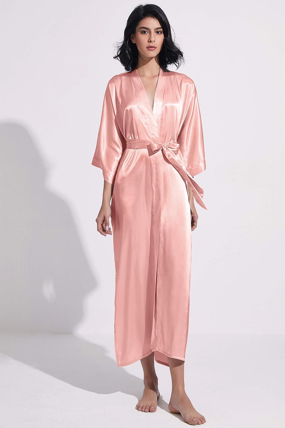 PRODESIGN Satin Kimono Robe Women Long Silky Kimono Bathrobe Sleepwear Wedding Bridesmaid Robe