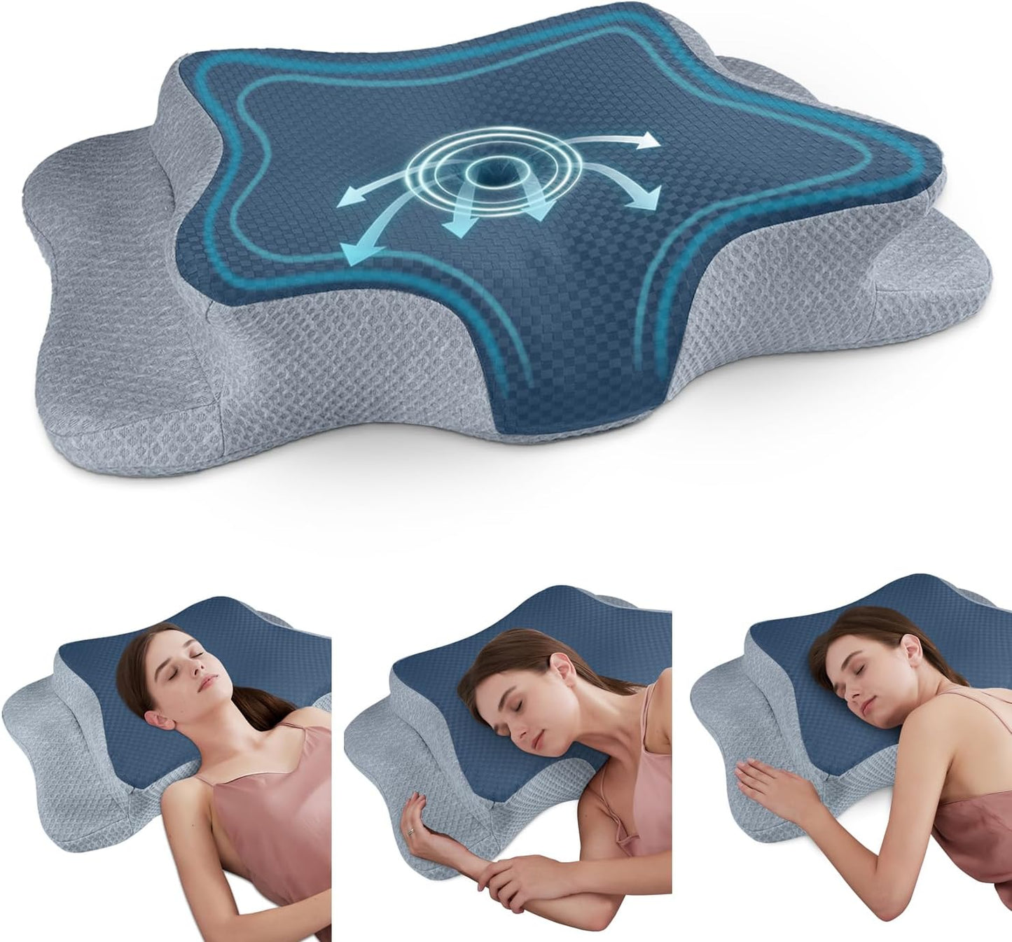 Cervical Neck Pillow for Pain Relief Sleeping, Contour Memory Foam Pillow, Ergonomic Side Sleeper Pillow for Adults, Cooling Orthopedic Neck Support Pillow for Back Stomach Sleepers