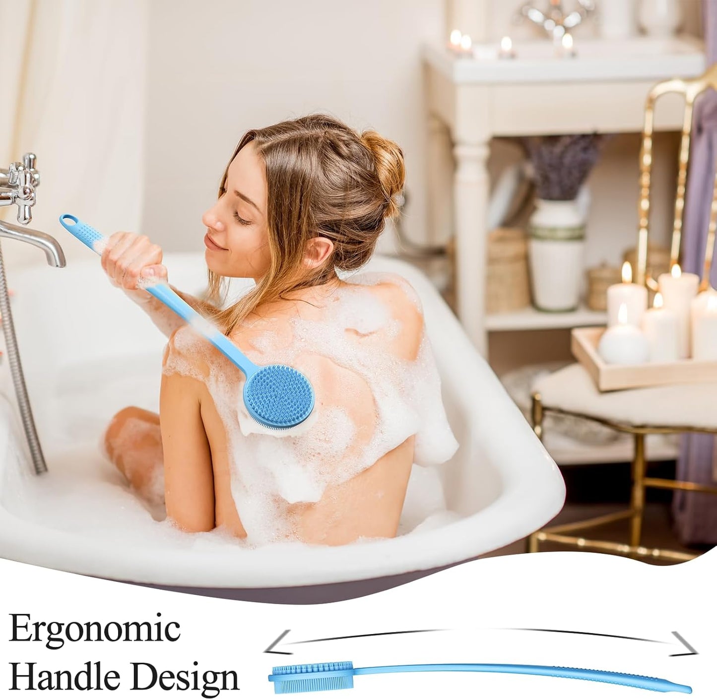 2 Pack Back Scrubber for Shower, 17in Lengthen Long Handle Body Brush, Double Sided Shower Brush for Shower Exfoliating and Massage Can Produce Rich Foam, Long Handle Back Scrubber for Men