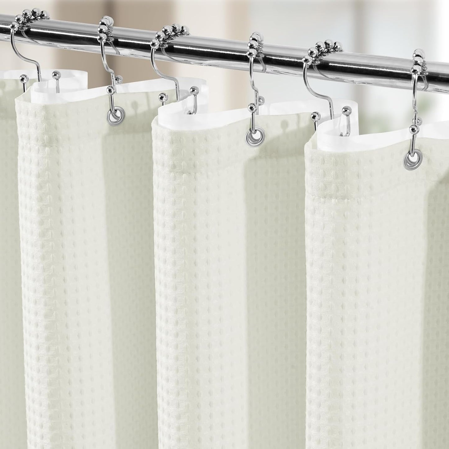 3 in 1 Shower Curtain Set, Waffle Shower Curtain and Liner Set with 12 Double Sided Shower Curtain Hooks, 258GSM Luxury Weighted Cloth Shower Curtains for Bathroom, 72 W x 84 H, Cream