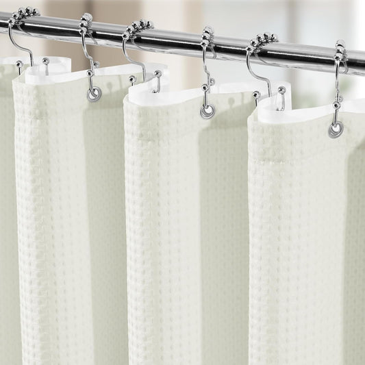 3 in 1 Shower Curtain Set, Waffle Shower Curtain and Liner Set with 12 Double Sided Shower Curtain Hooks, 258GSM Luxury Weighted Cloth Shower Curtains for Bathroom, 72 W x 72 H, Cream
