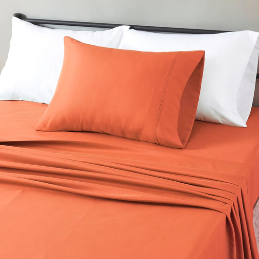Amazon Basics Lightweight Microfiber 3-Piece Bed Sheet Set, Brick, Solid, Twin XL