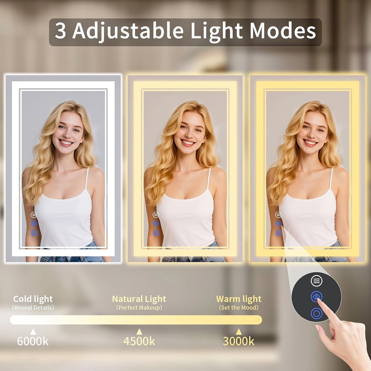 30"x40" LED Bathroom Mirror with Lights, Anti-Fog, Backlit + Front Lit, Dimmable, Led Vanity Mirror for Wall, Lighted Bathroom Mirror, 3 Colors, Shatter-Proof Tempered Glass
