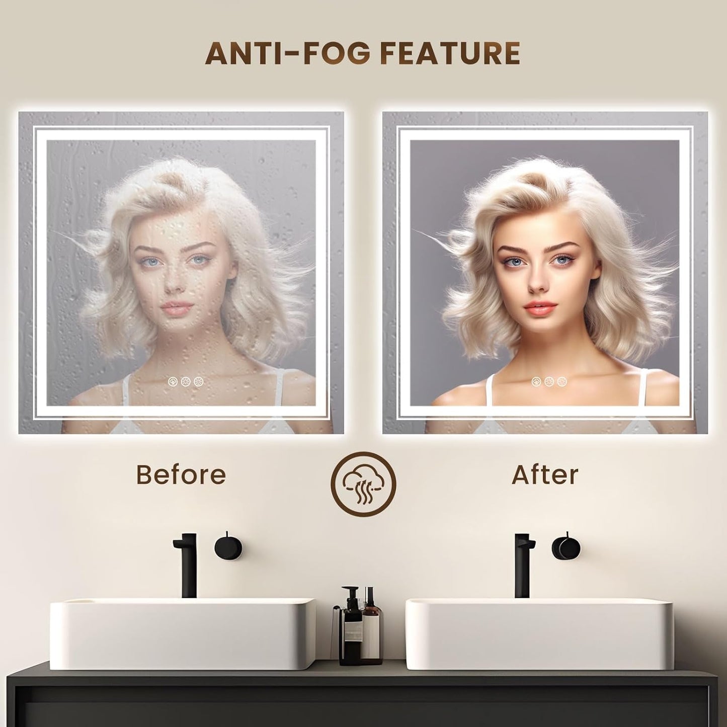 WTTY RGB LED Bathroom Mirror 36"x36" with Backlit and 3 Front Light,Stepless Dimmable LED Mirror for Bathroom,Lighted Bathroom Vanity Mirror for Wall,Anti-Fog,Memory Function,Shatter-Proof