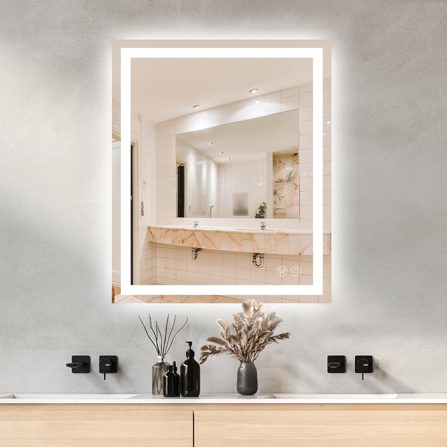30 x 36 LED Vanity Mirror for Bathroom, Frontlit & Backlit LED Mirror for Bathroom with 3 Colour Lights, Wall Vanity Mirror with Anti-Fog, Shatterproof & Memory Function, Perfect for Modern Bathrooms