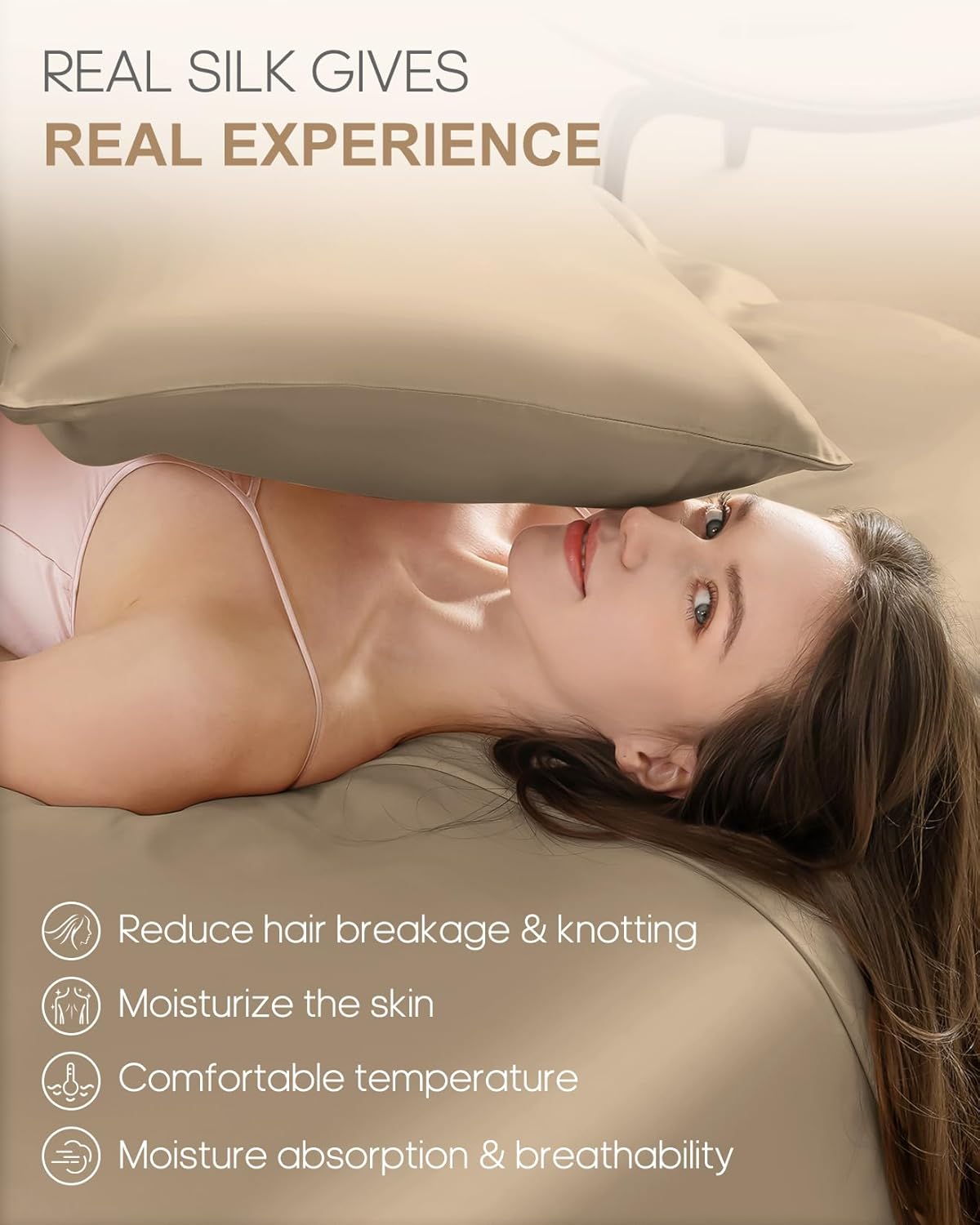 THXSILK 100% Mulberry Silk Pillowcase for Hair and Skin Health, 22 Momme Soft and Smooth Pillowcase with Hidden Zipper, Both Sides Premium Grade 6A+ Silk, 1pc (Standard 20"x26", Taupe)