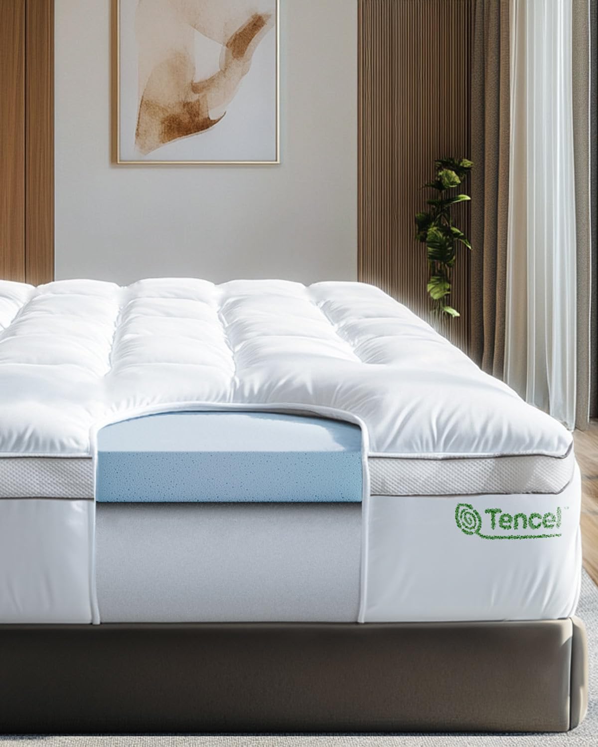 ViscoSoft 3 Inch Pillow Top Memory Foam Mattress Topper Queen - Cooling Hybrid Lux Dual Layer Mattress Pad - CertiPur-US Certified