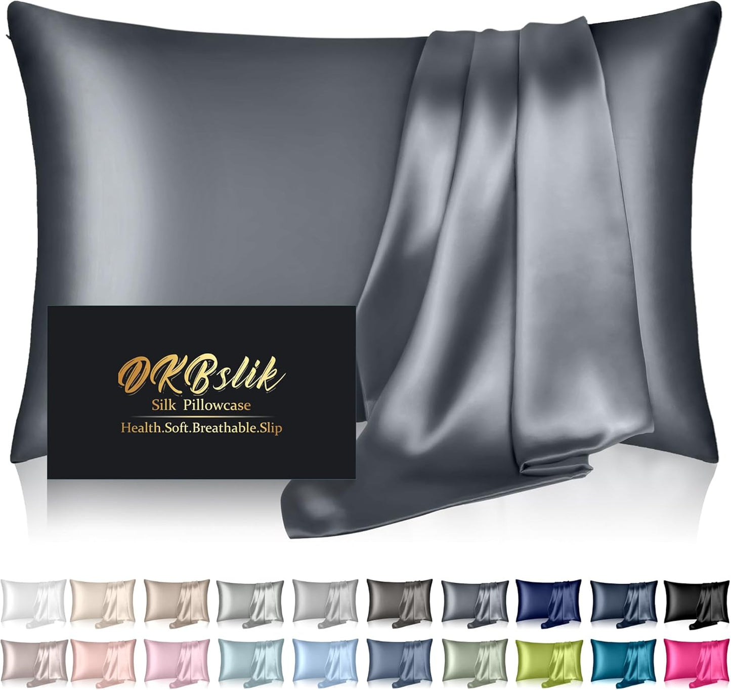 Mulberry Silk Pillow Cases Queen Size, Silk Pillowcase for Hair and Skin, Both Sides Natural Silk Satin Pillowcase for Sleeping Women with Zipper, Gifts for Women Men, Space Grey