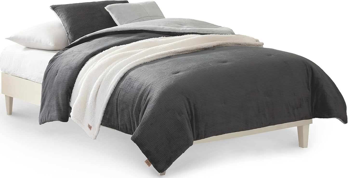 UGG Twin Comforter Set 4 Piece Bed in a Bag with Throw Blanket, Decorative Pillow Sham and Reversible Comforter Hypoallergenic Washable College Dorm Bedding, Twin XL, Grey (Remina)