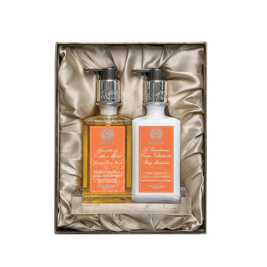 Antica Farmacista Acrylic Bath & Body Gift Set - Hand & Body Wash (10 oz), Body Moisturizer (10 oz) & Acrylic Tray - Self-Care Gift Box for Holidays & Housewarming - Orange Blossom, Lilac & Jasmine