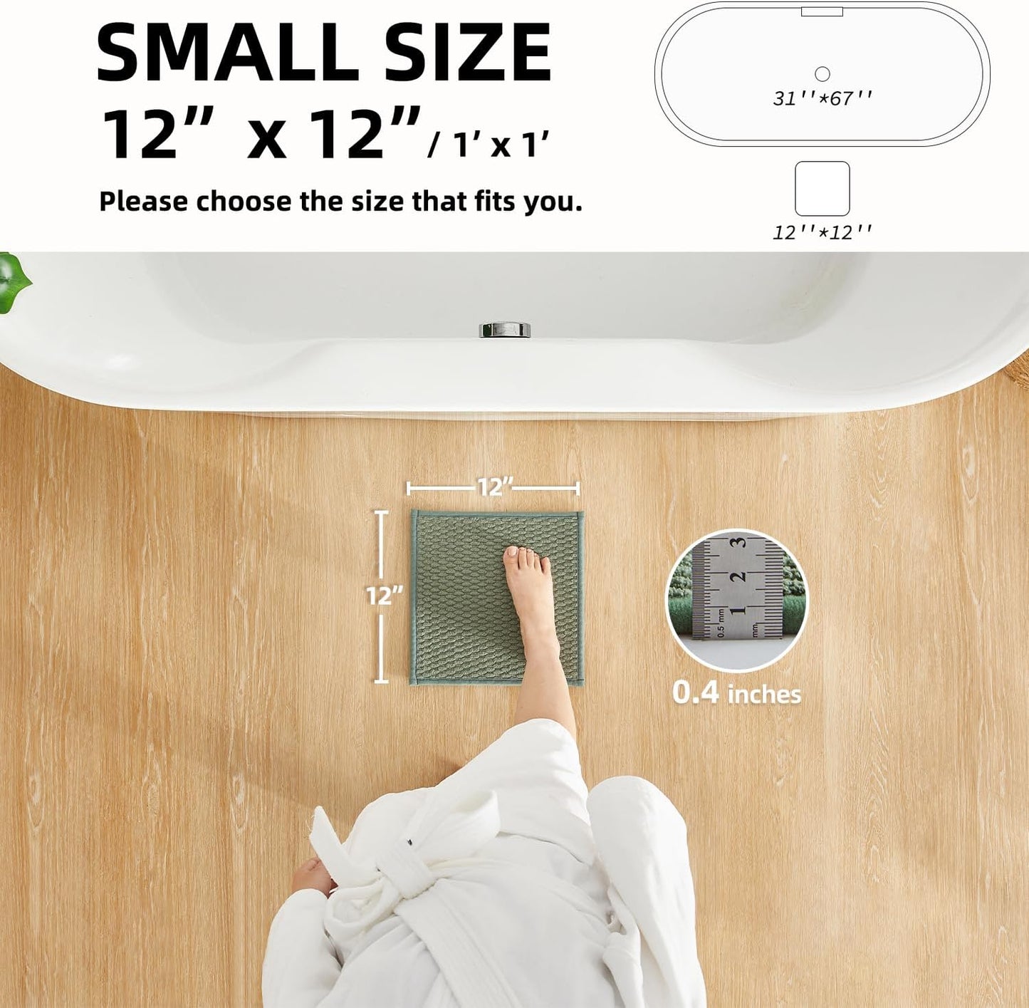 Small Bathroom Rugs Non Slip Washable Bath Rugs Super Absorbent Bathroom Rug Thin Quick Dry Low Pile Bath Mats, Sage Green 12"x12"