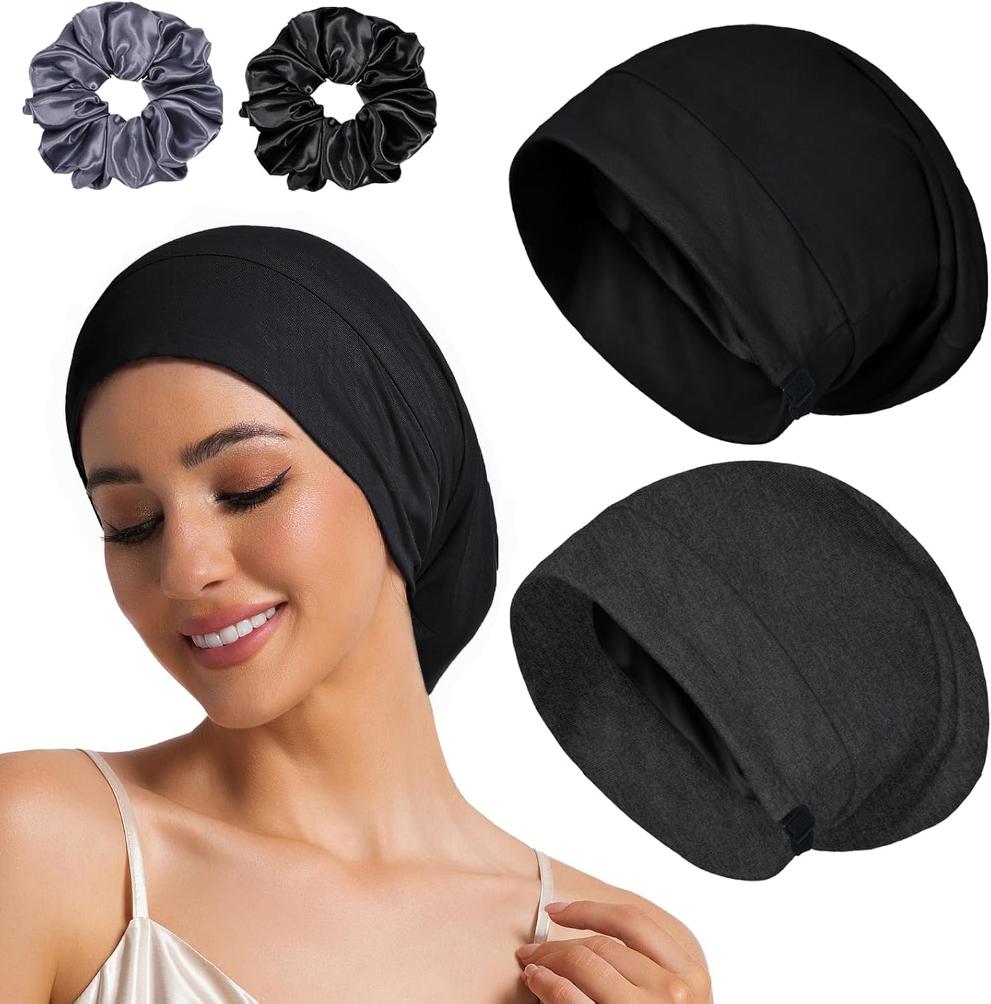 Sleep Cap Bonnet for Sleeping Black Women Men, Adjustable Cooling Lining Bonnets for Curly Hair Wrap Braids Beanie Night Hat