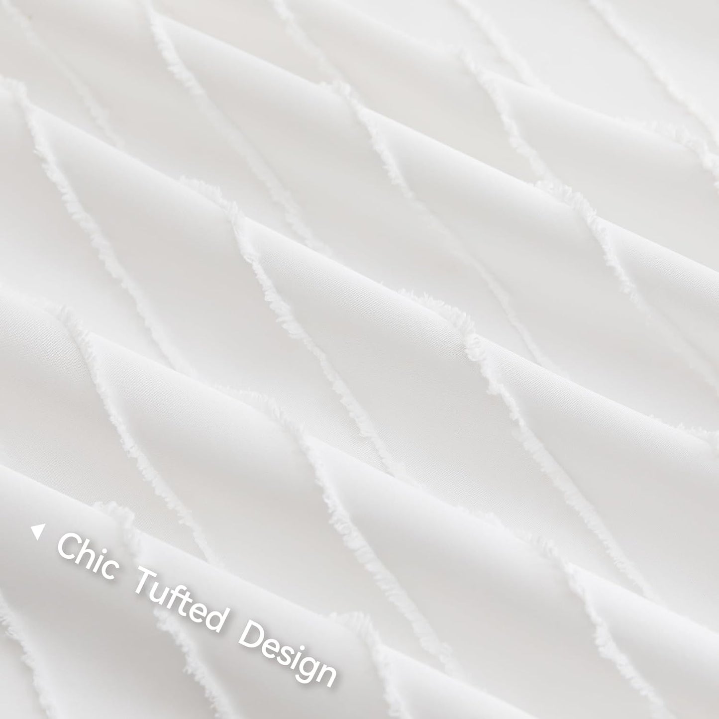 JELLYMONI Duvet Cover Queen Size White - 3PCS Boho Striped Duvet Cover Set Polyester Tufted Bohemian Textured Comforter Cover 90×90in with Corner Ties & Zipper and 2 Pillowcases