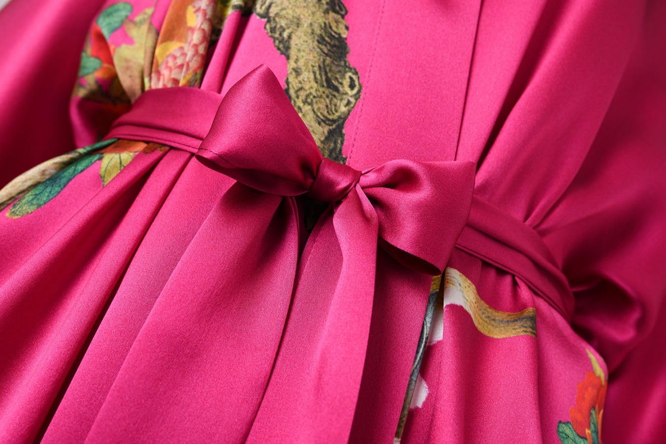Women's Silk Kimono Robe Long Bathrobe Nightgown 100% Mulberry Silk for Women - Classic Floral Pattern