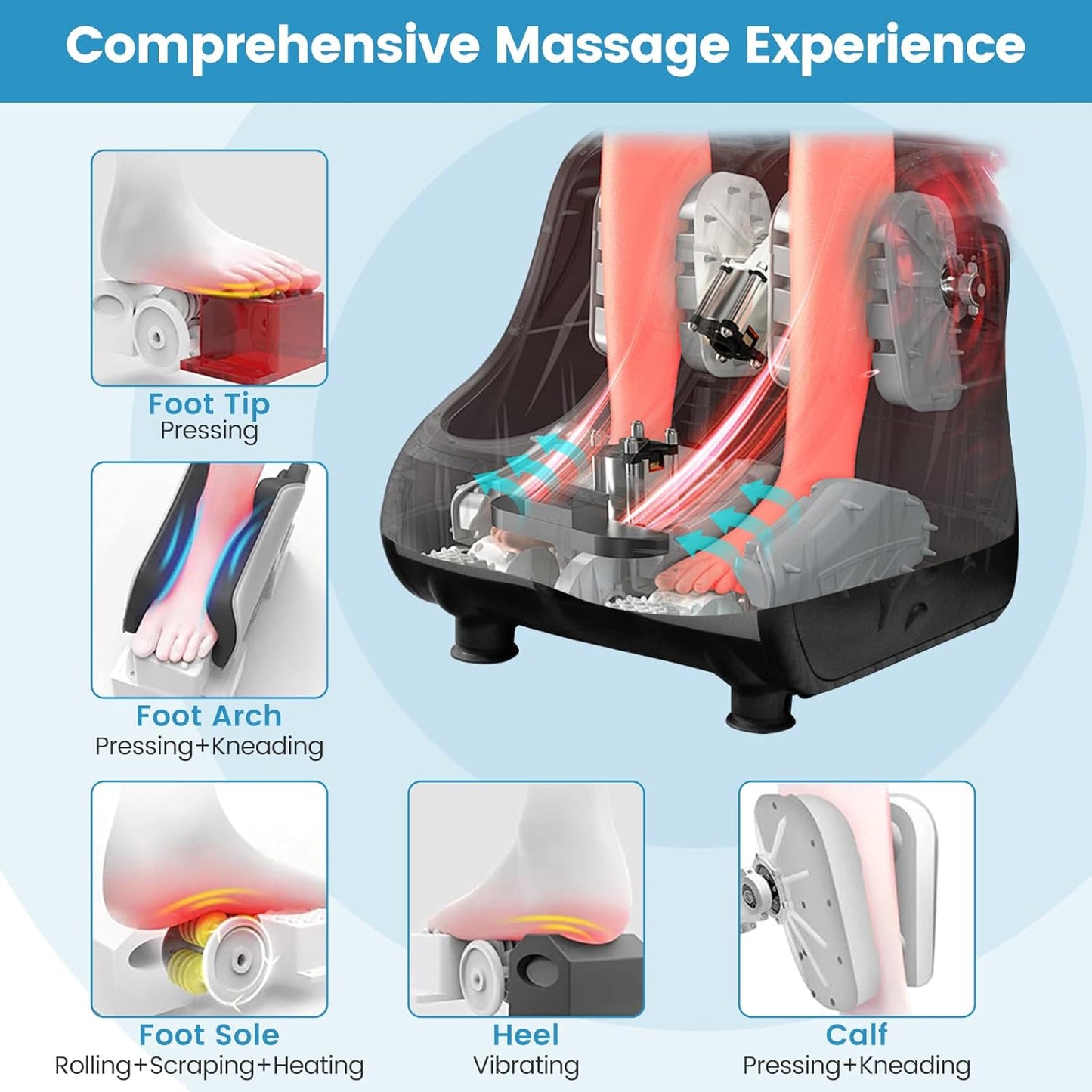 Giantex Foot and Calf Massager with Heat - Shiatsu Foot Massager Machine with Vibration, Deep Kneading, 3-Level Intensity Modes, Electric Foot Massager for Tired Feet, Leg, Calf Pain Relief (Grey)