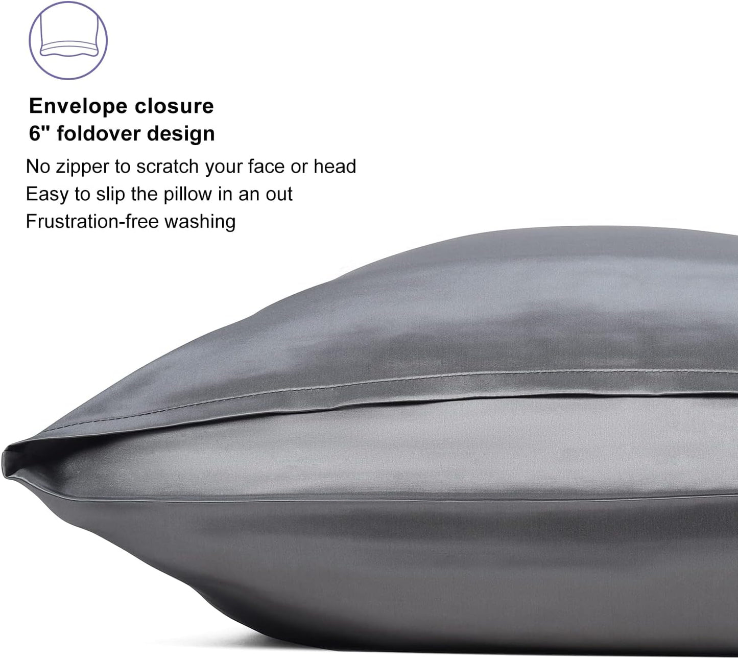 ALASKA BEAR Silk Pillowcase Envelope Closure, 22 Momme 100 Percent Long Overlap Sleeve Mulberry Silk Pillow Case Foldover Design, Machine Washable and NO Zipper, King (1, Iron Grey)