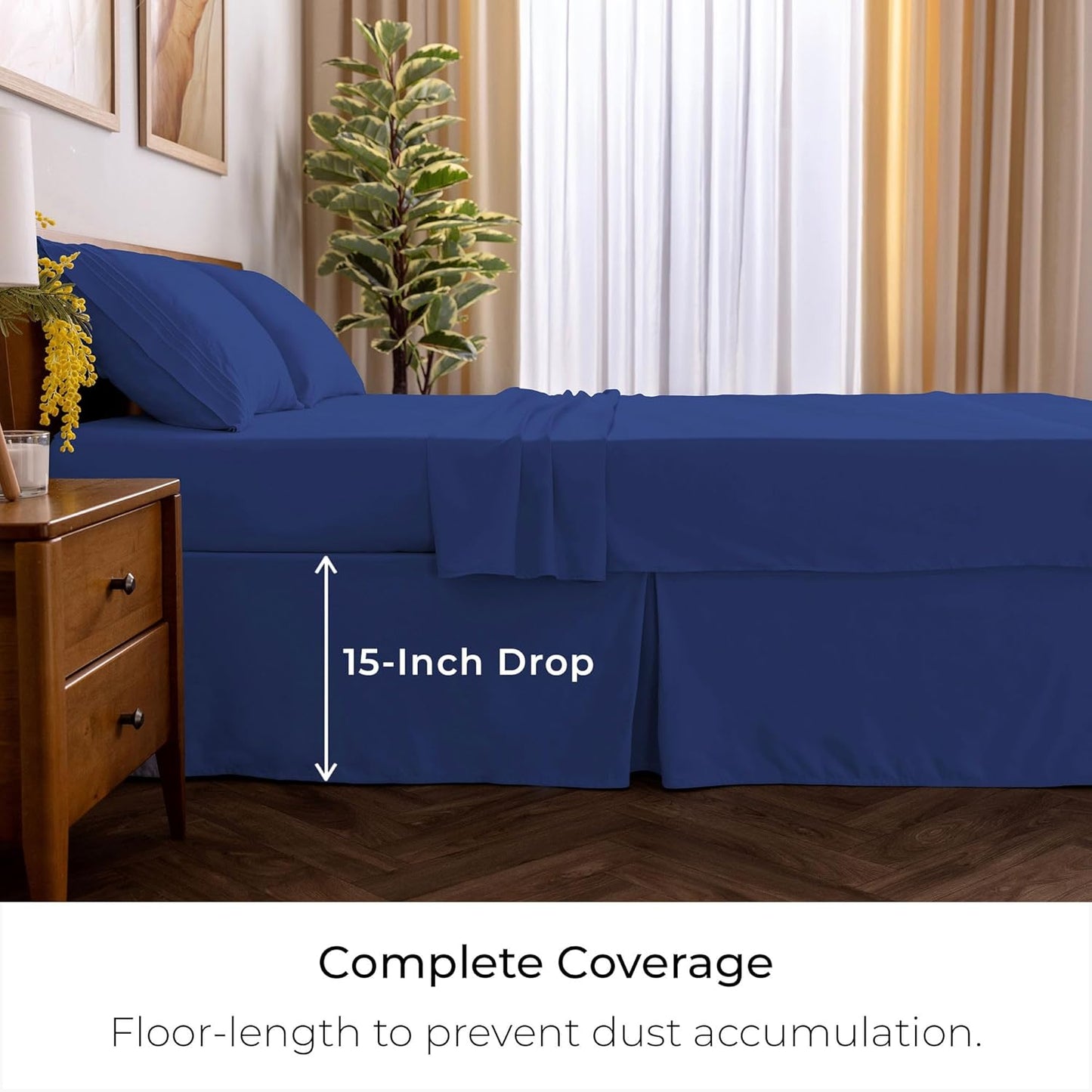 Mellanni Bed Skirt Cal King Size- Bed Skirting - 15-Inch Tailored Drop Pleated Dust Ruffle - Hotel Luxury Bedding - Wrinkle, Fade, Stain Resistant - 1 Bedskirt (Cal King, Royal Blue)