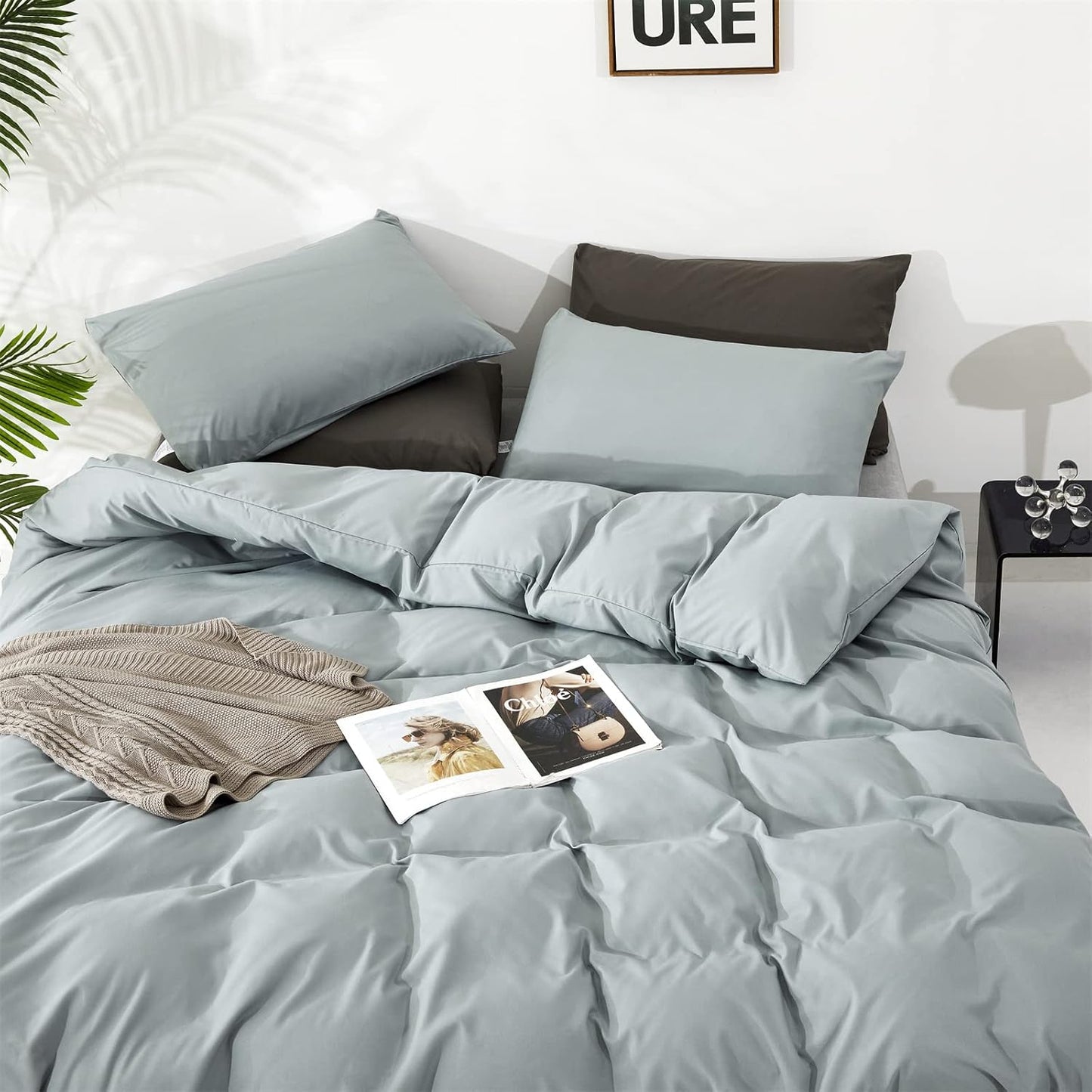 KAREVER Dusty Blue Comforter Set King Size Blue Bedding Women 3 Pieces Blue Color King Blanket Set All Season as Gift