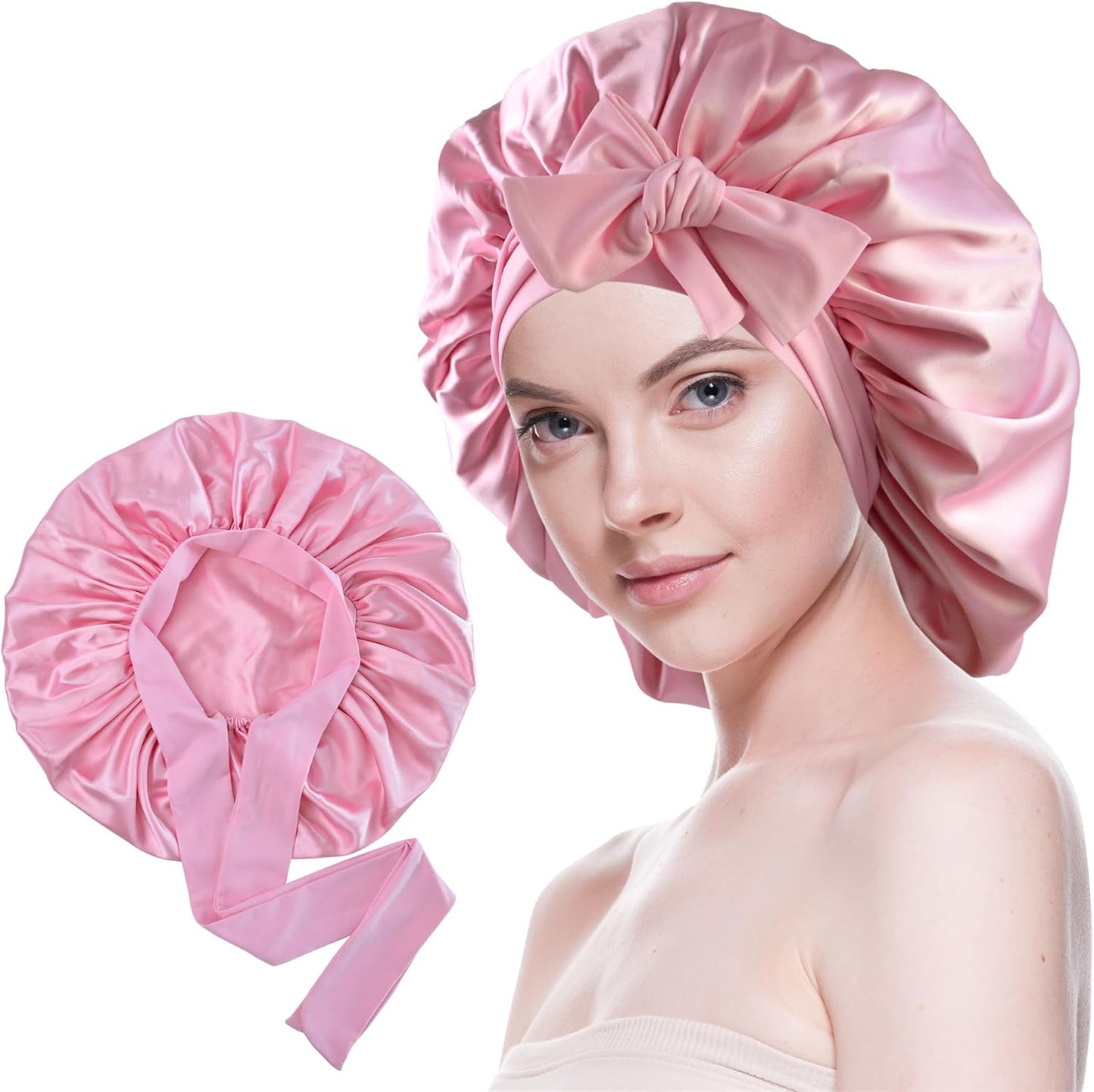 Silk Bonnet for Sleeping Women Satin Bonnet Double Layer Night Sleep Cap with Elastic Tie Band for Curly Natural Hair