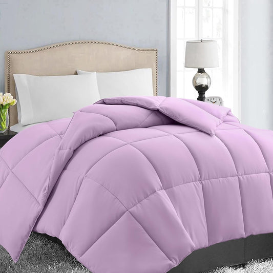 EASELAND King Size Down Alternative Comforter - Quilted Duvet Insert for All Seasons, Soft Lightweight with Corner Tabs, Summer Winter Warm Bedding, Lavender 90x102 Inches