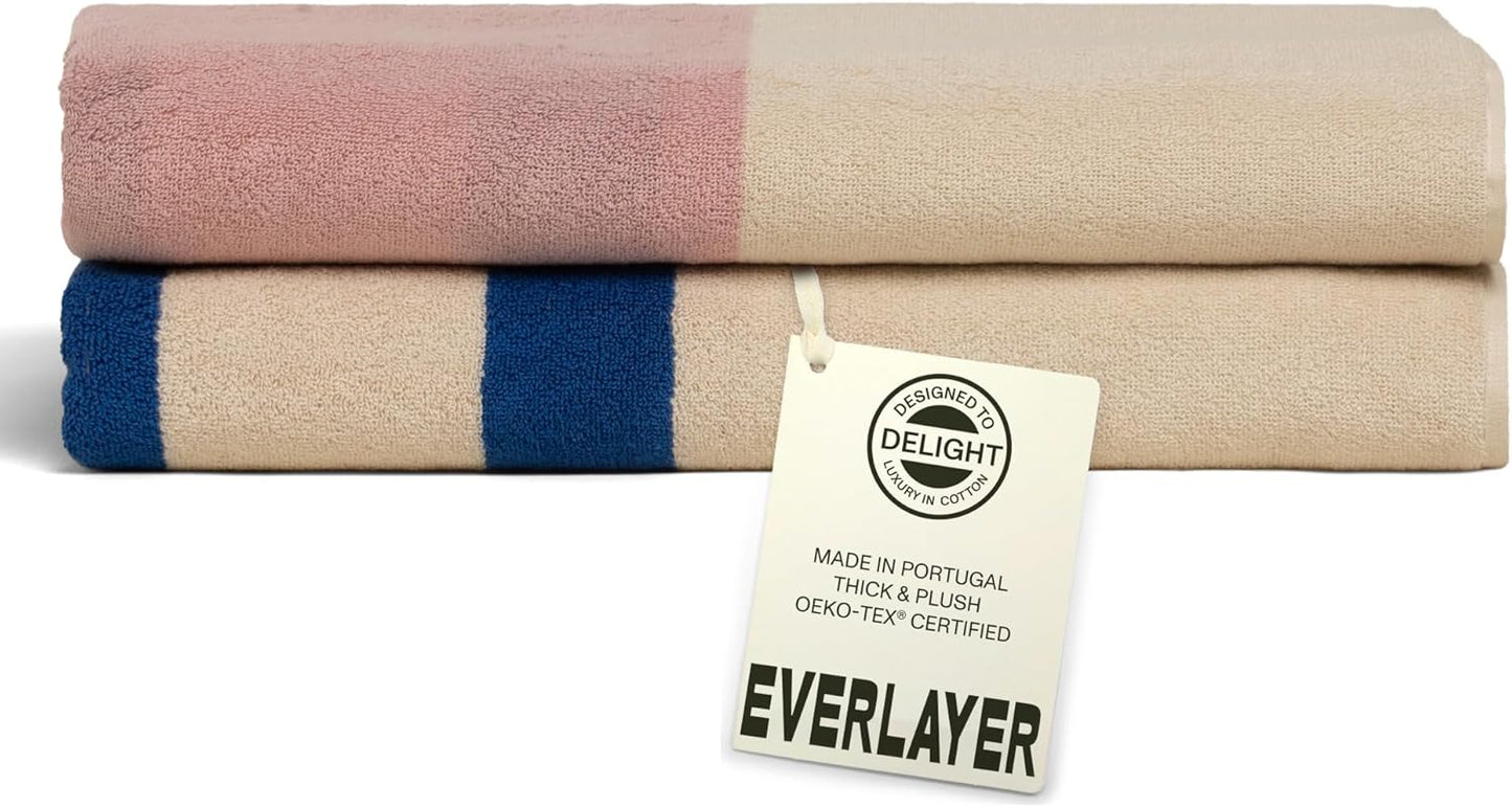 Towels - Ultra Soft, Thick and Plush, Reversible - 2 PC Luxury Bath Sheets (35"x 70"), 550 GSM,100% Combed Cotton, Made in Portugal, Perfect for Home and Bathroom, Calamine Sky-Janus