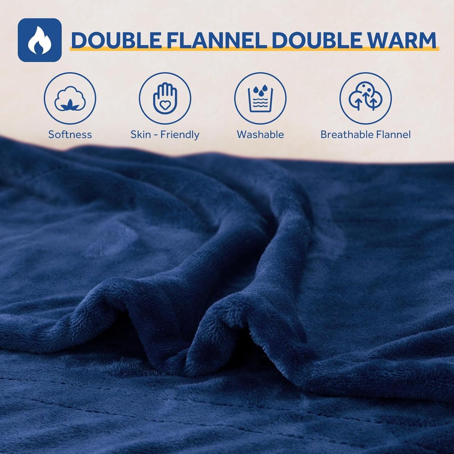 Sealy Heated Blanket Electric Throw 50"x60", Soft Double Flannel Electric Blanket with 6 Heat Levels & 2-10 Hours Auto Shut Off, Machine Washable, Even Heat Distribution, Navy