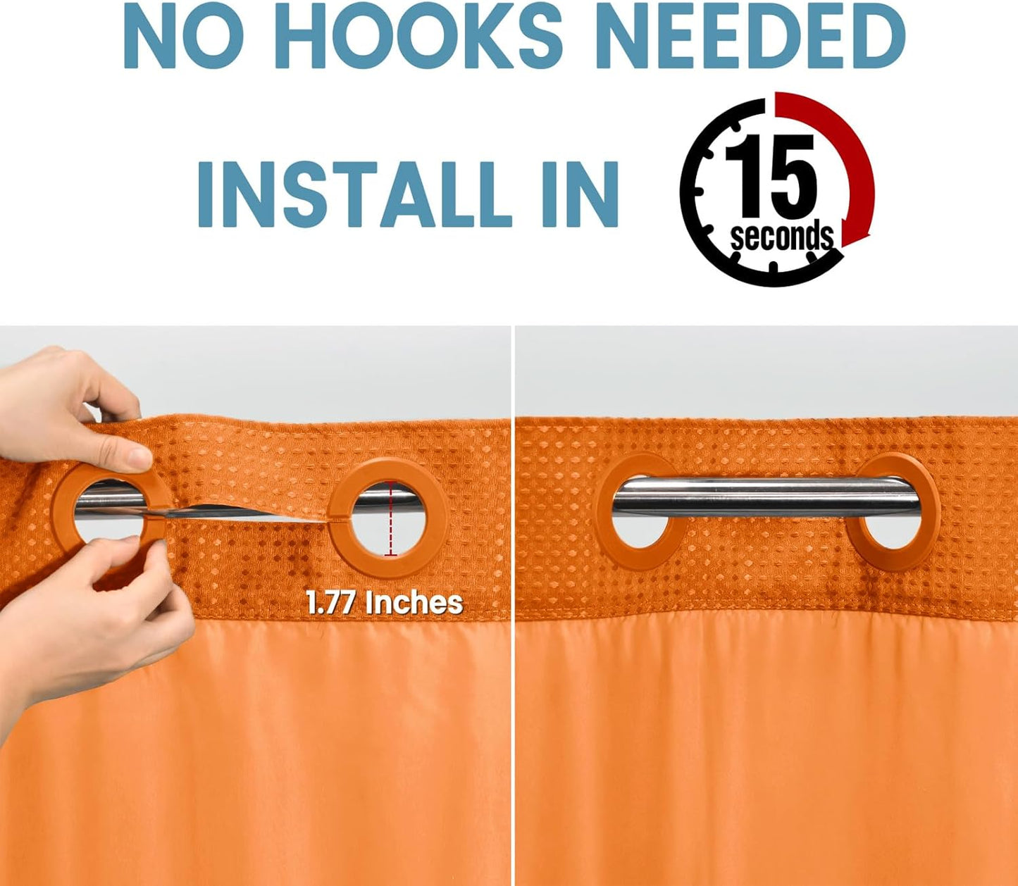 Burnt Orange No Hook Shower Curtain with Snap in Liner,230GSM Waffle Weave Shower Curtains for Bathroom,71W x 74H