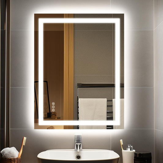 28x20 LED Bathroom Mirror with Lights – Anti-Fog, Dimmable, Backlit & Front Lit Lighted Vanity Mirror for Wall – Smart Bathroom Mirror with Memory Function, Shatterproof Tempered Glass
