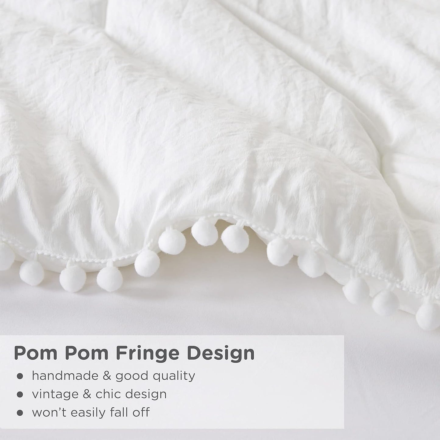 Codi White Boho Twin Comforter Set for Girls, Aesthetic Luxurious Pom Fringe Design Bedding,Cute Soft Washed Microfiber Bed Sets, Lightweight Chic,1 Comforter & 1 Pillowcase