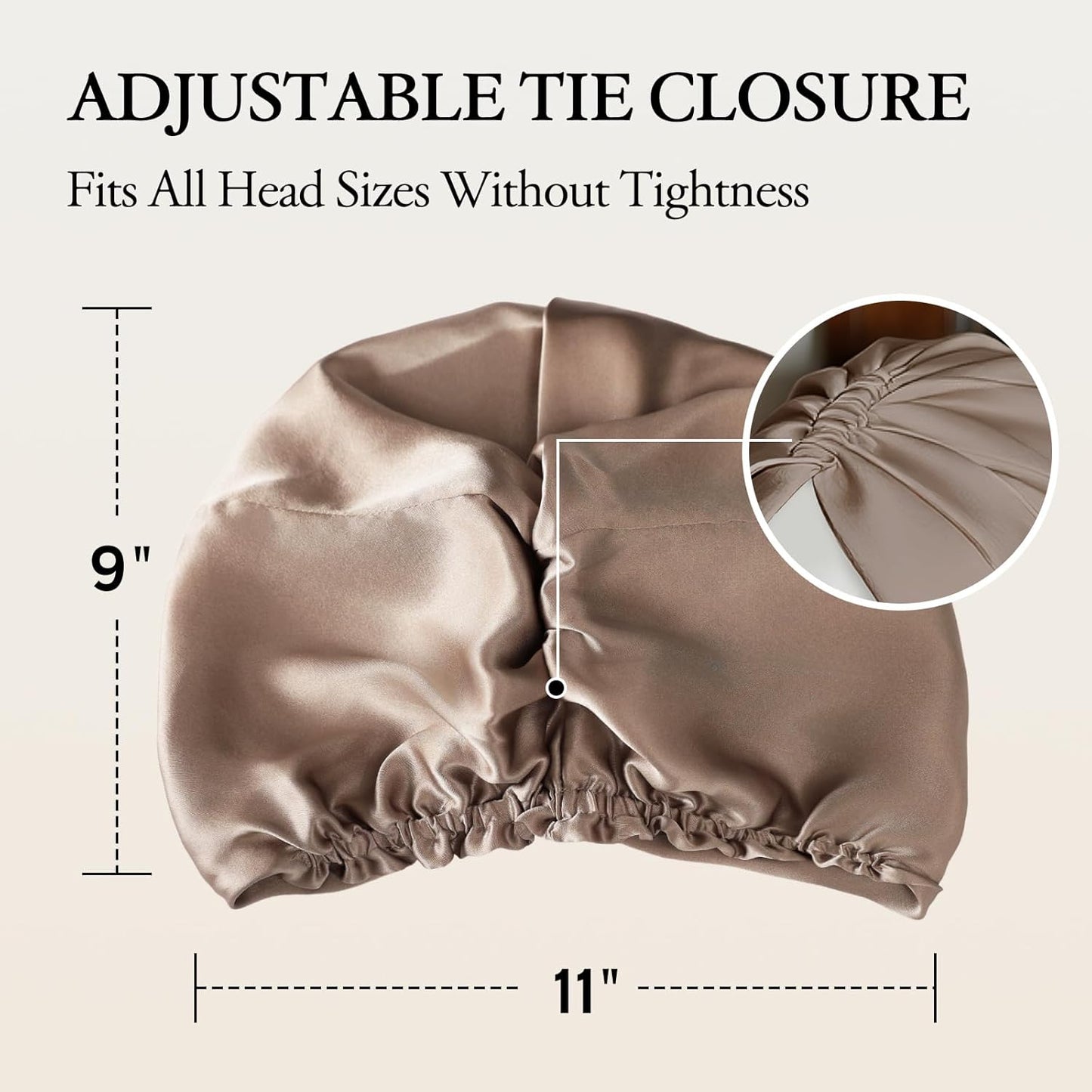 100% Mulberry Silk Bonnet for Sleeping, Adjustable Tie Closure for Women, Breathable Hair Wrap for Hair Protection