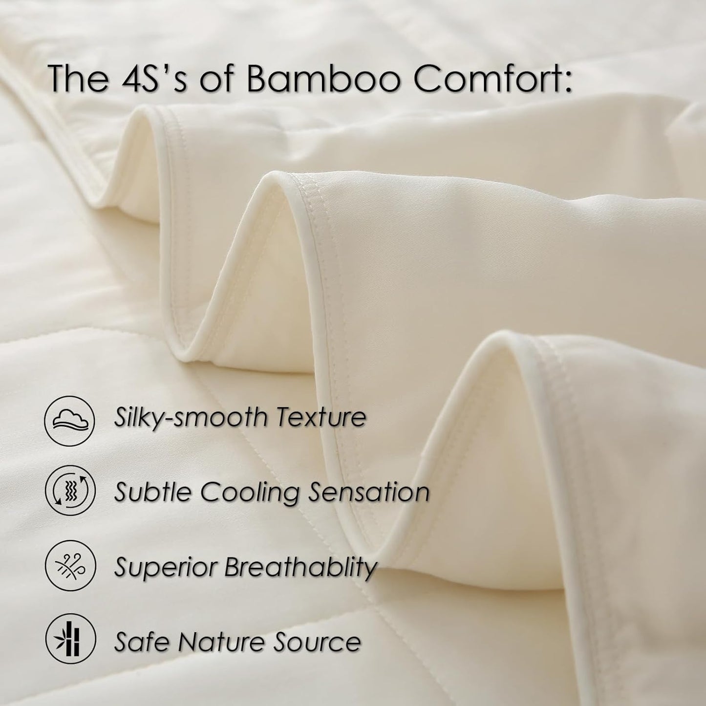 EP Mode Lightweight Quilt Blanket for Summer, Viscose from Bamboo Fabric & Filling, Natural, Breathable & Machine Washable- Ivory, Twin