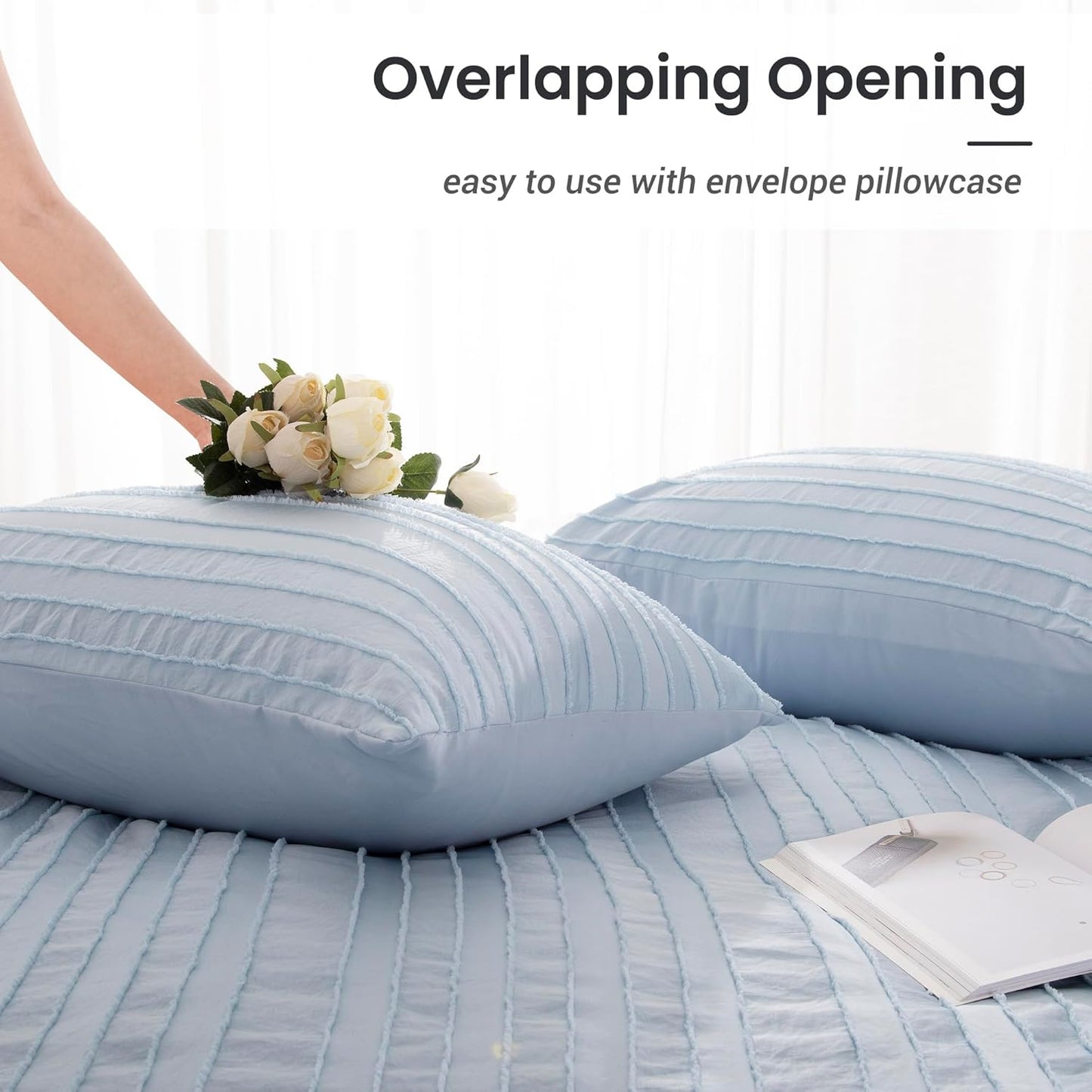 NEXHOME PRO Duvet Cover Full Size, Blue 3 Pieces Boho Tufted Duvet Cover Set, Soft and Lightweight Microfiber Comforter Cover Set for All Season (Blue Full, 80 x 90)-No Comforter