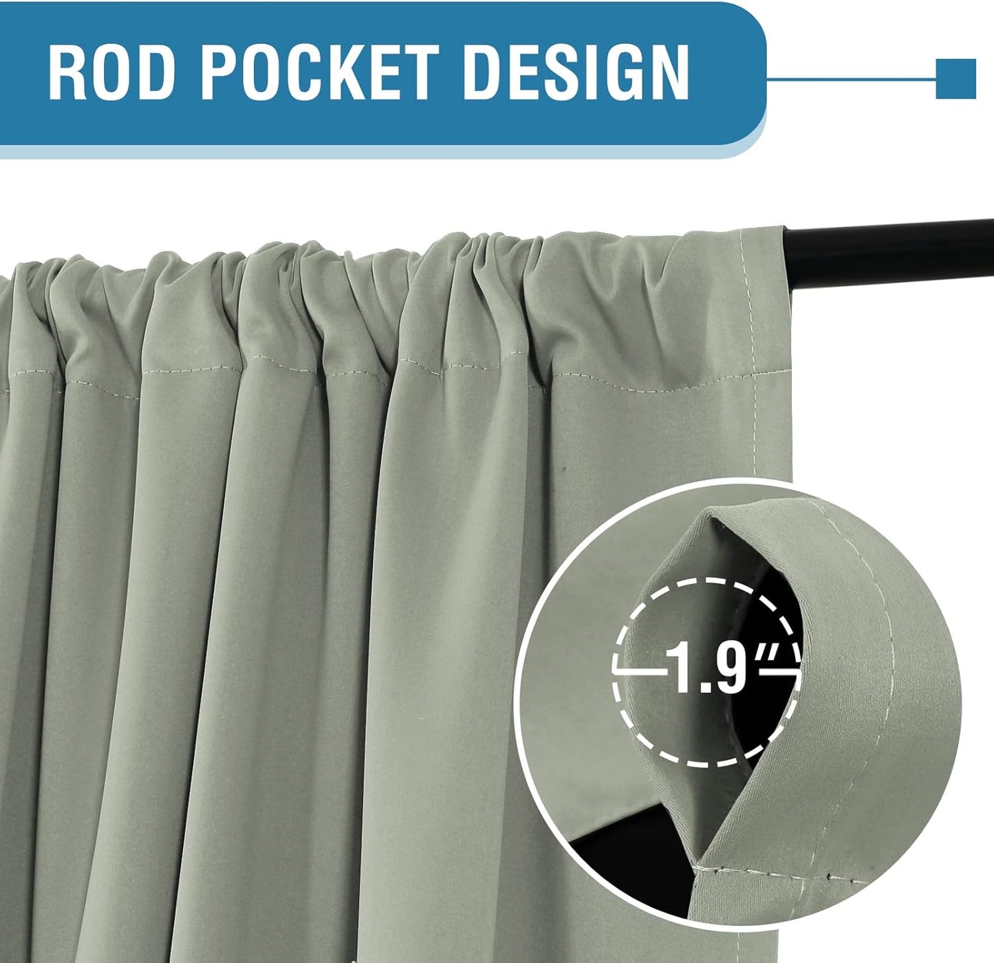 H.VERSAILTEX 100% Blackout Curtains for Bedroom 42 Inches Wide Thermal Insulated Blackout Curtains 63 Inches Long Rod Pocket Curtains with Black Liner 2 Panels Set, Light Sage