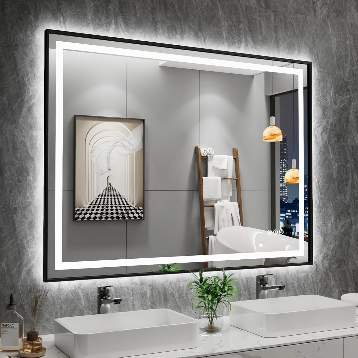 Amorho 40" X30" LED Bathroom Mirror with Black Frame, Front Light and Backlit, Stepless Dimmable, Anti-Fog, Shatter-Proof, Memory, 3 Colors, Double LED Vanity Mirror