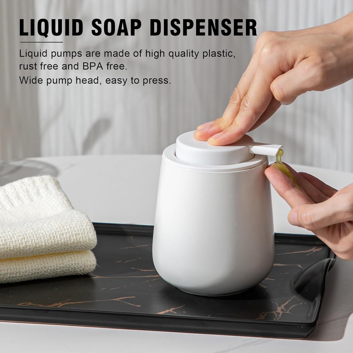 Ceramic Bathroom Accessories Set,Includes Liquid Soap Dispenser, Toothbrush Holder, Soap Dish, Cotton Swab Jar,Bathroom soap and Toothbrush Holder Set,Classic Design(White Set - Liquid)