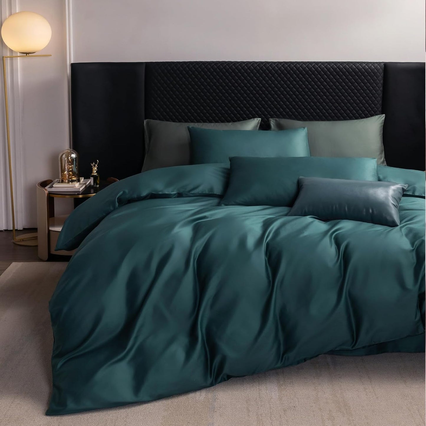 MooMee Duvet Cover Set 100% Extra Long Staple Cotton 600 Thread Count Silky Sateen Smooth Luxury Soft Breathable Durable Hotel Quality Bedding, 3 Pieces (Teal Green, Full 80"x90")