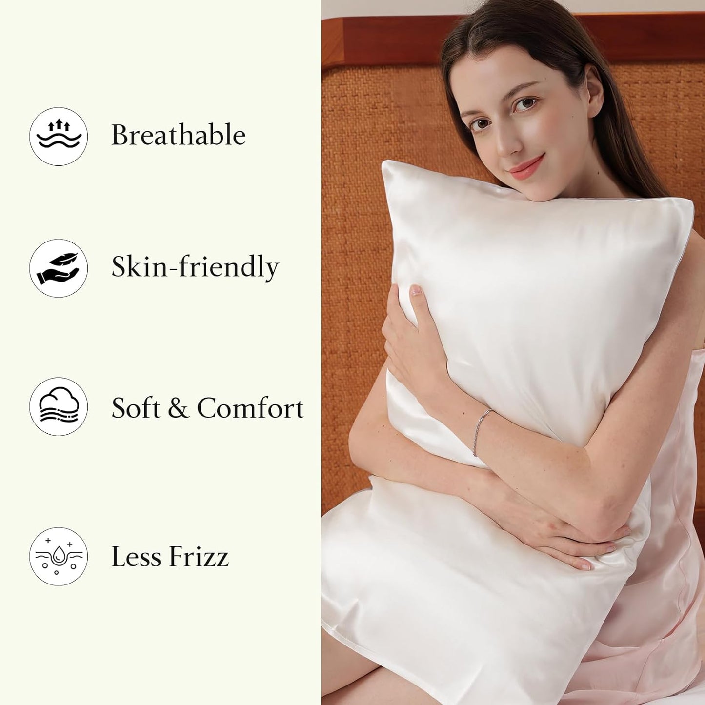 Mulberry Silk Pillowcase for Hair and Skin, Luxury Double Sided Pure Silk Pillowcase, 29x19 Inches, 1Pc (White)