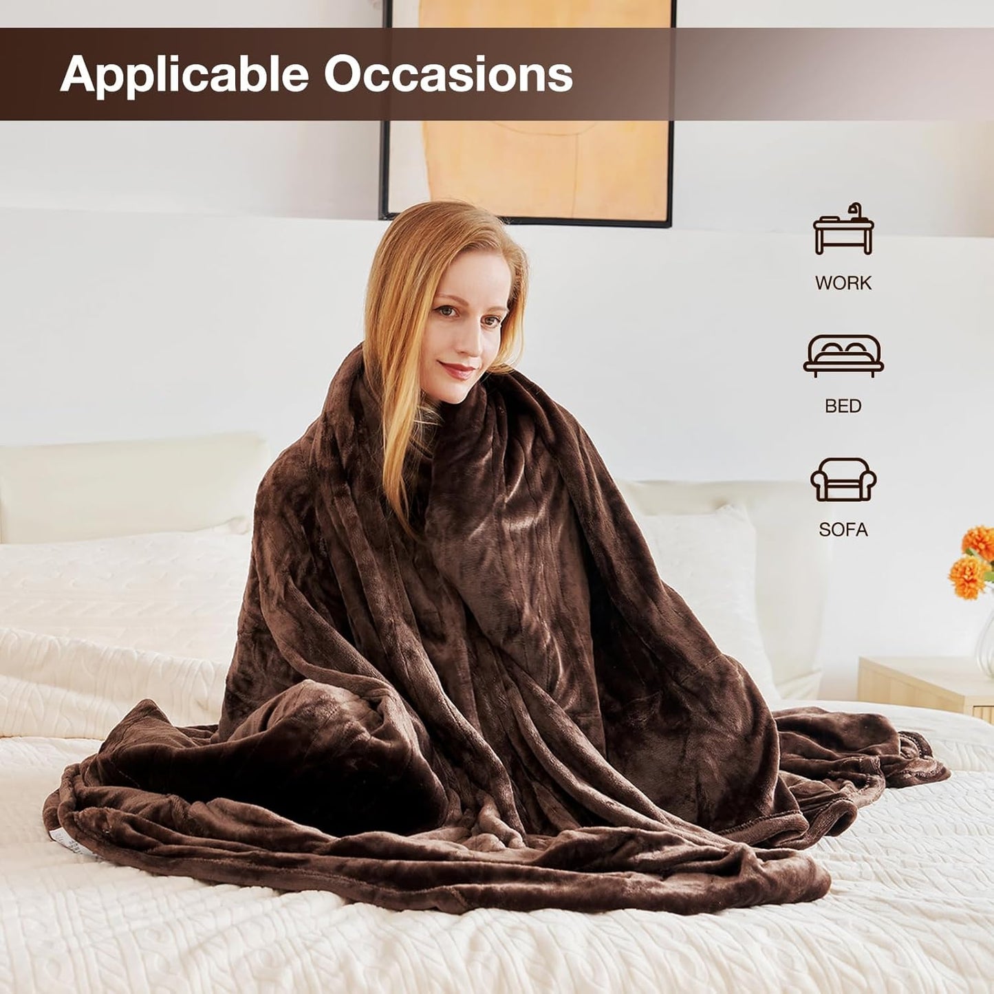 Electric Heated Blanket Twin Size 62”x84”,Soft Warmth Cozy with 5 Heating Settings 10 Hours Auto-Off, One Touch Operation, Machine Washable, Dark Brown