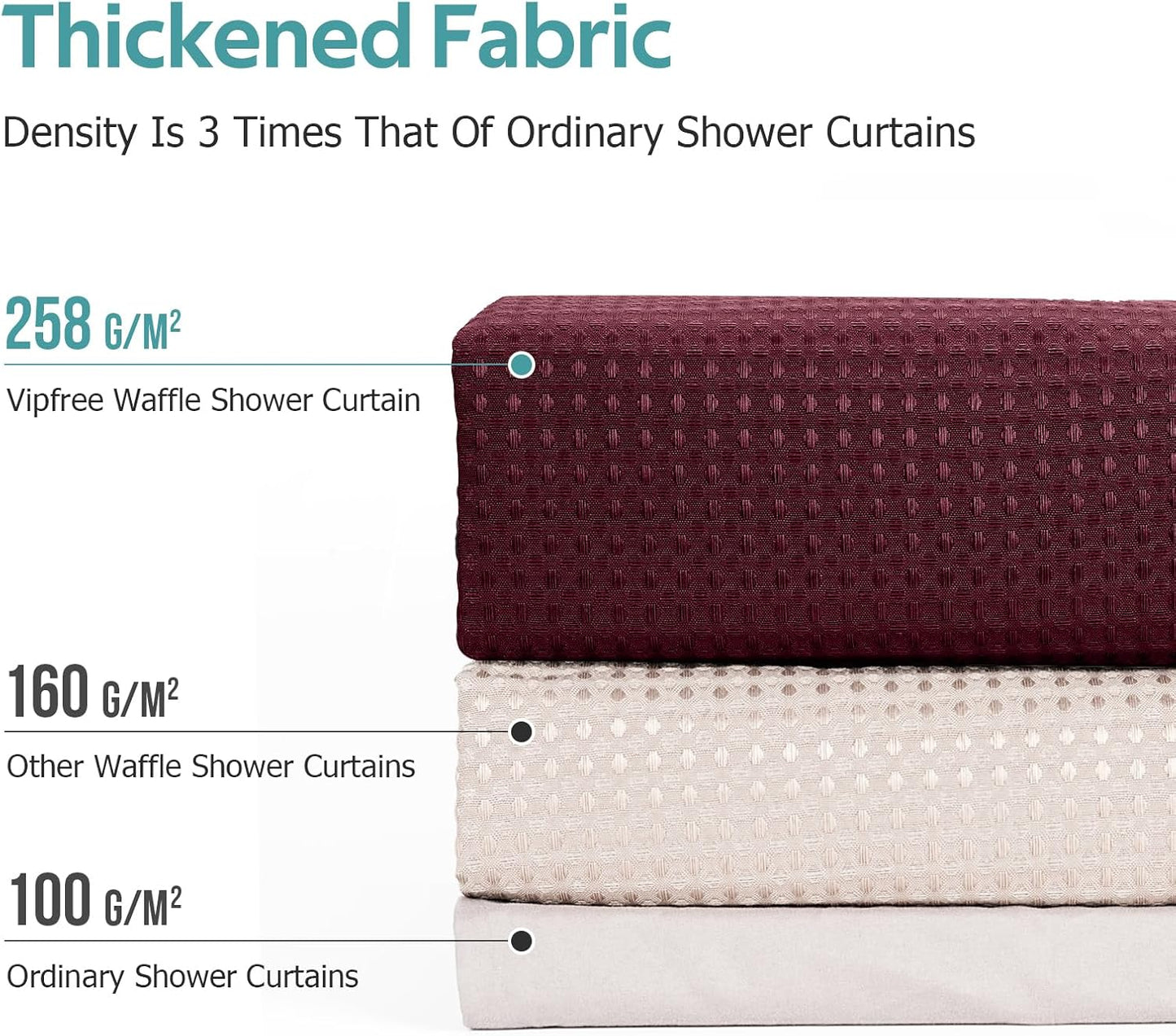 3 in 1 Shower Curtain Set, Waffle Shower Curtain and Liner Set with 12 Double Sided Shower Curtain Hooks, 258GSM Luxury Weighted Cloth Shower Curtains for Bathroom, 72 W x 72 H, Burgundy