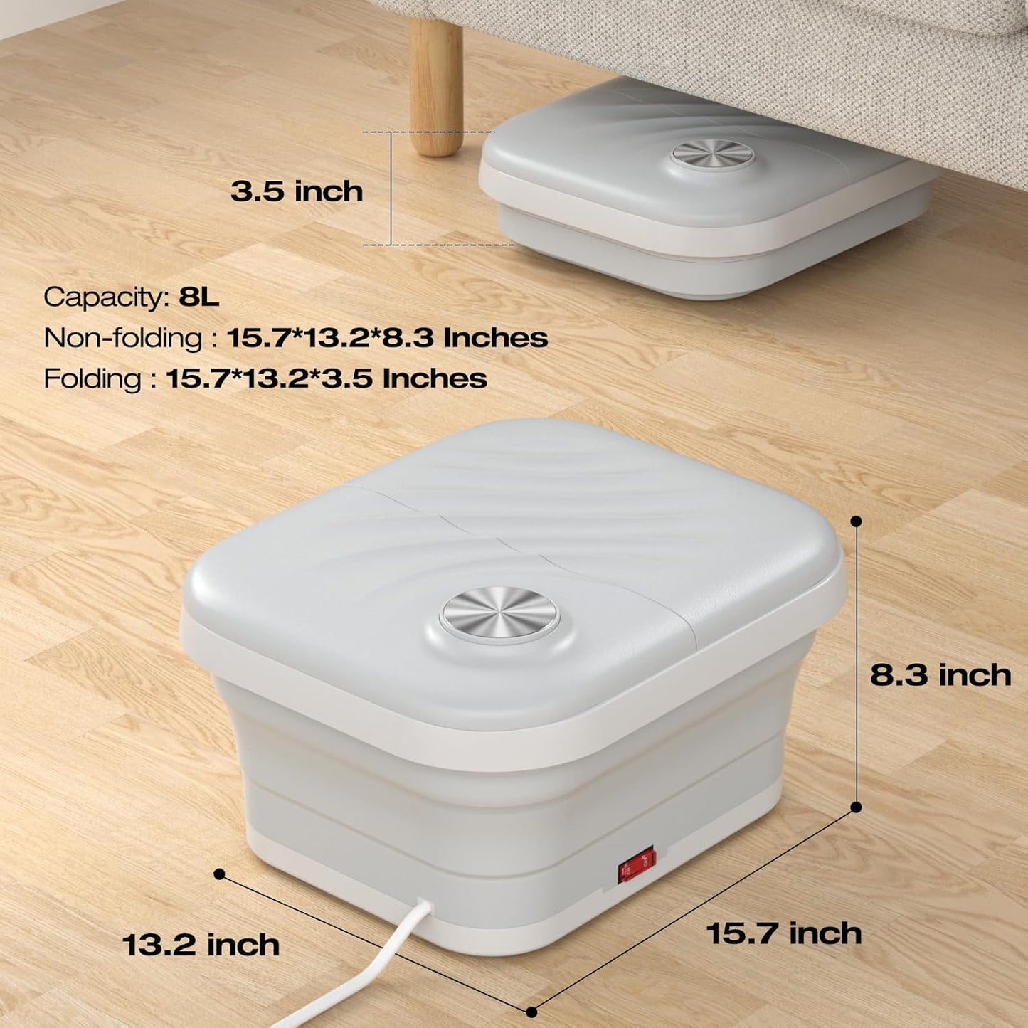 Collapasible Foot Spa Bath Massager with Heat, Pedicure Foot Spa with Bubbles, Temperature Control, Foot Soaking Tub for Home, Office, Foot Soaker Gift for Men and Women