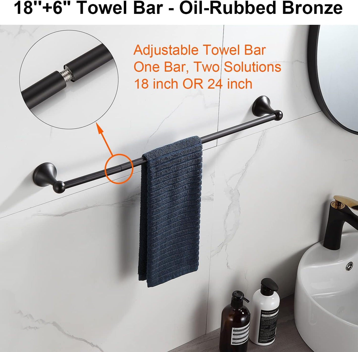 BGL Bathroom Hardware Set Oil-Rubbed Bronze Bath Towel Bars Adjustable Expandable Bathroom Accessory Set Towel Racks 8-Pieces Wall Mount