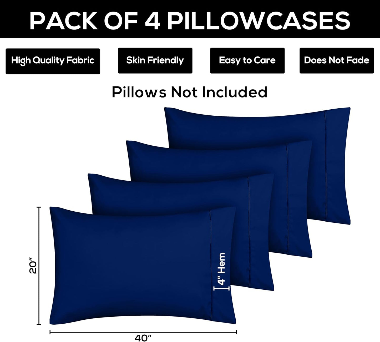 Utopia Bedding Queen Pillow Cases - 4 Pack - Envelope Closure - Soft Brushed Microfiber Fabric - Shrinkage and Fade Resistant Pillow Covers Queen Size 20 X 30 Inches (Queen, Royal Blue)