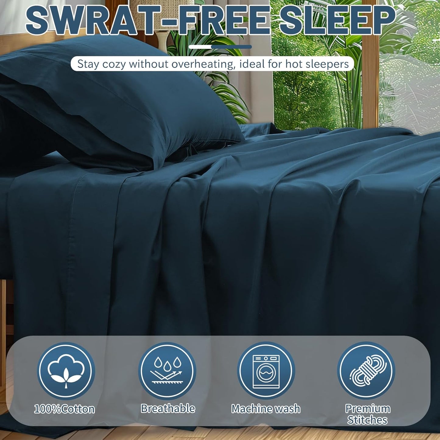 Extra Deep Pocket California King Sheets 18-24 Inch 1000 Thread Count 100% Egyptian Cotton Sateen Weave Soft Breathable 4 Pieces（California King,Navy）