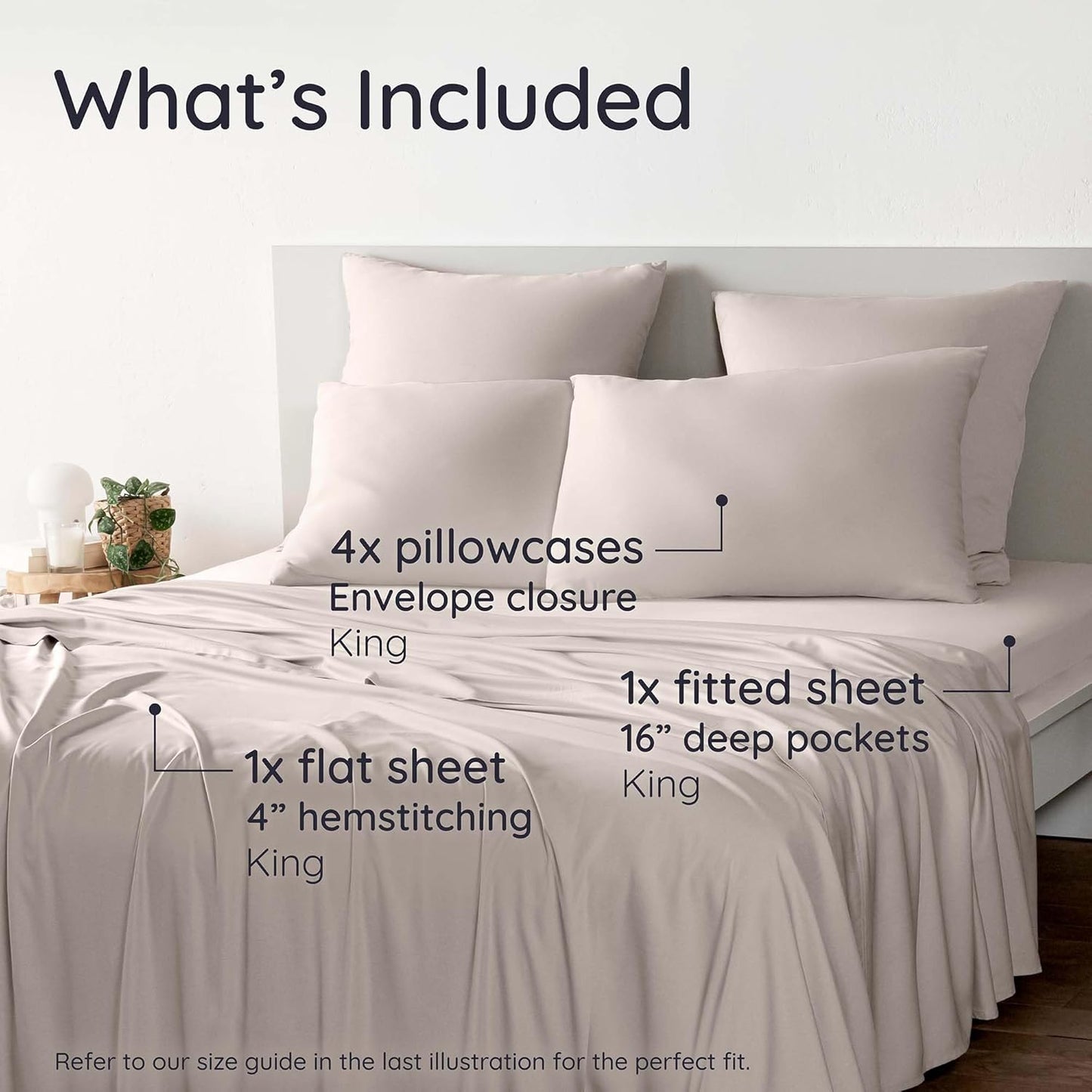 Bambaw 100% Viscose Derived from Bamboo Sheets King Size Set – 6pcs Deep Pocket King Sheets Cooling, Fits Up to 16'' with Elastic Corner Straps, Super Soft Bedding Set (Sand)