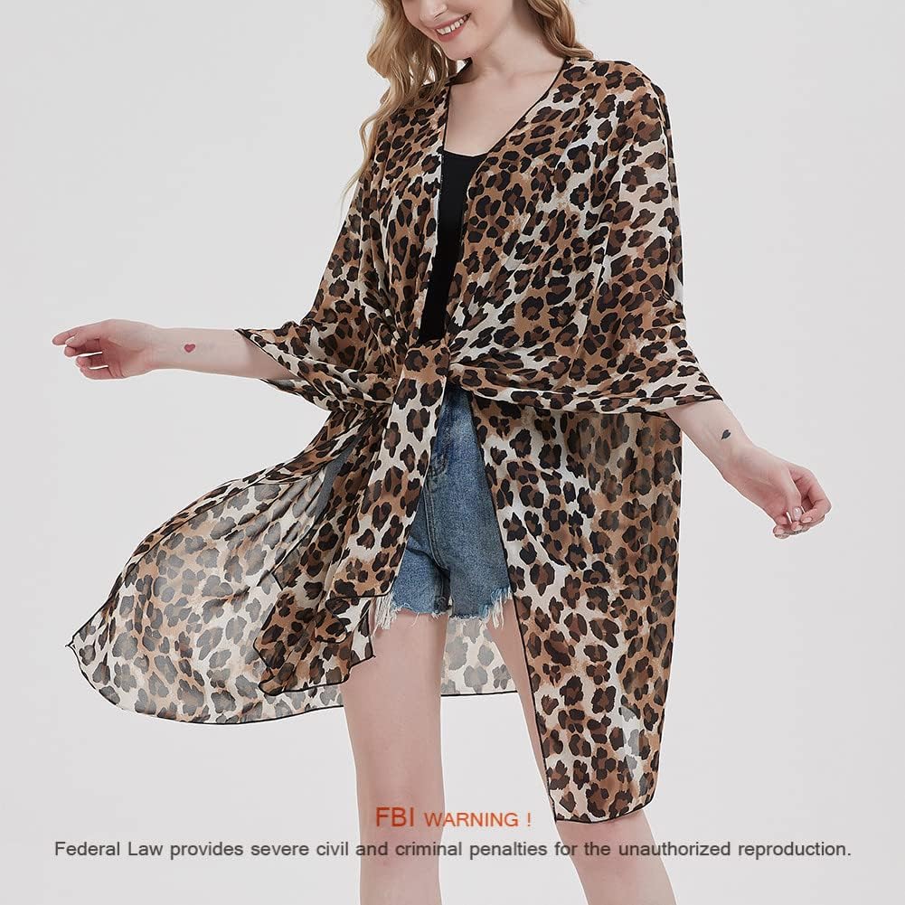 Women's Bohemian Floral Chiffon Beach Cover up Swimsuit Kimono Summer Swimwear Cardigans