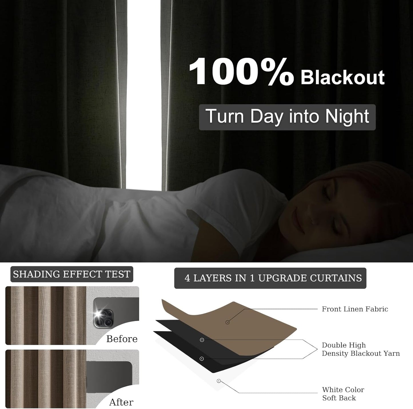 Topfinel Greige 90 Inches Long Blackout Natural Linen Curtains for Bedroom, Chocolate Brown Pinch Pleat Sound Blocking Curtains, Neutral Farmhouse Lined Drapes 2 Panels for Living Room Sliding Door